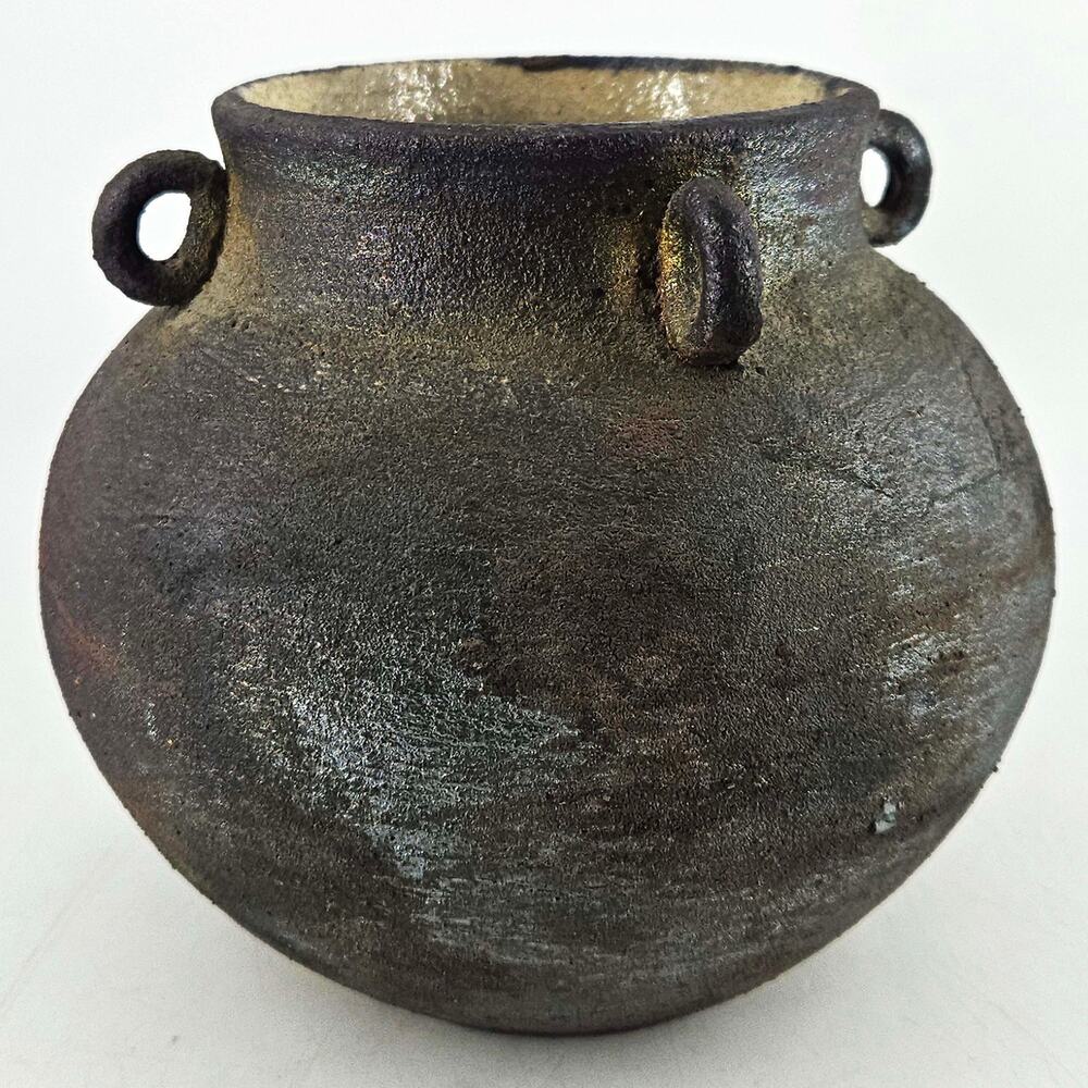 Studio Art Pottery Raku Textured Multicolor Vase jar Artist signed
